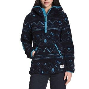 The North Face Campshire Fleece Jacket Womens Large Blue Hooded 1/4 Zip Aztec